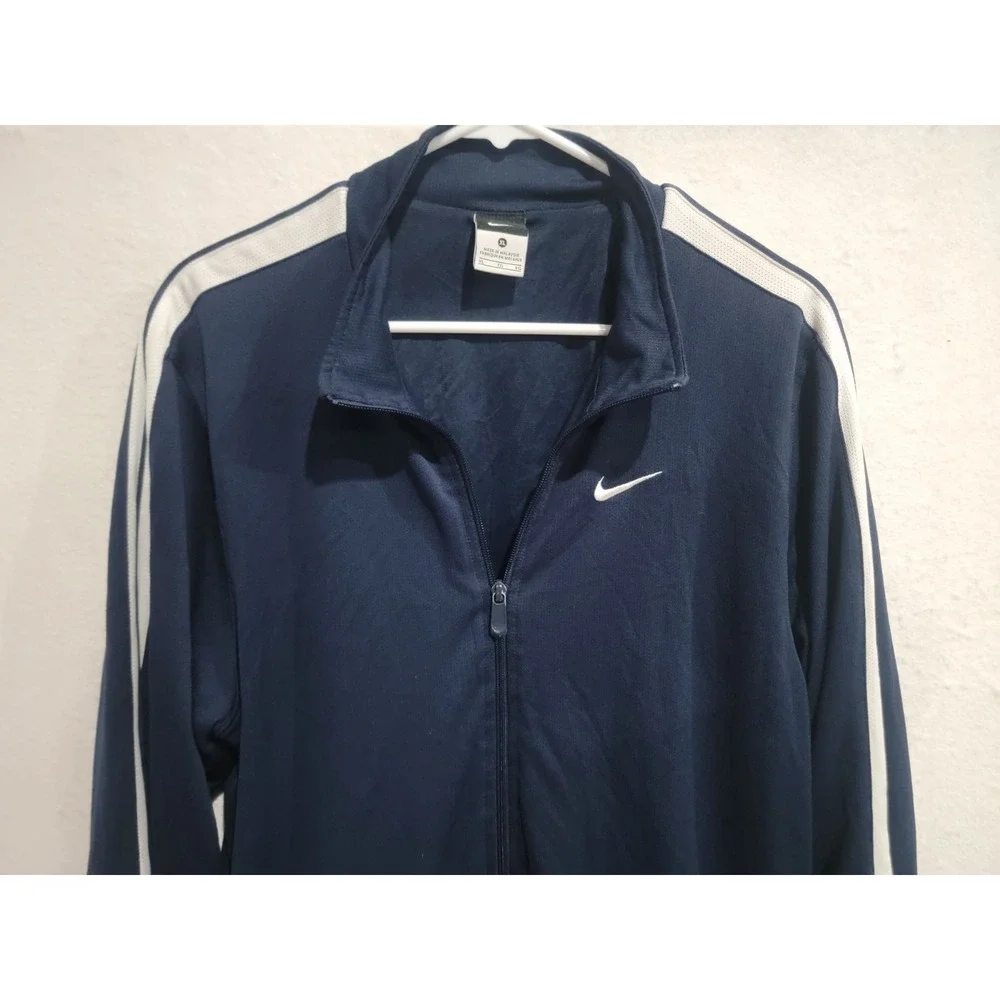 Nike Mens XL Track Jacket Navy Blue Full Zip Striped Mock Neck Training‎ 392474